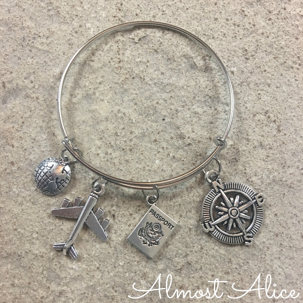 Wanderlust Traveler Silver Bangle Bracelet